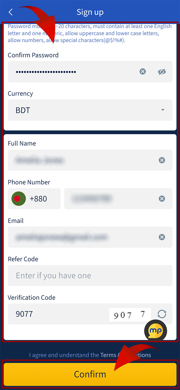 Fill out the Mostplay registration form to create an account.